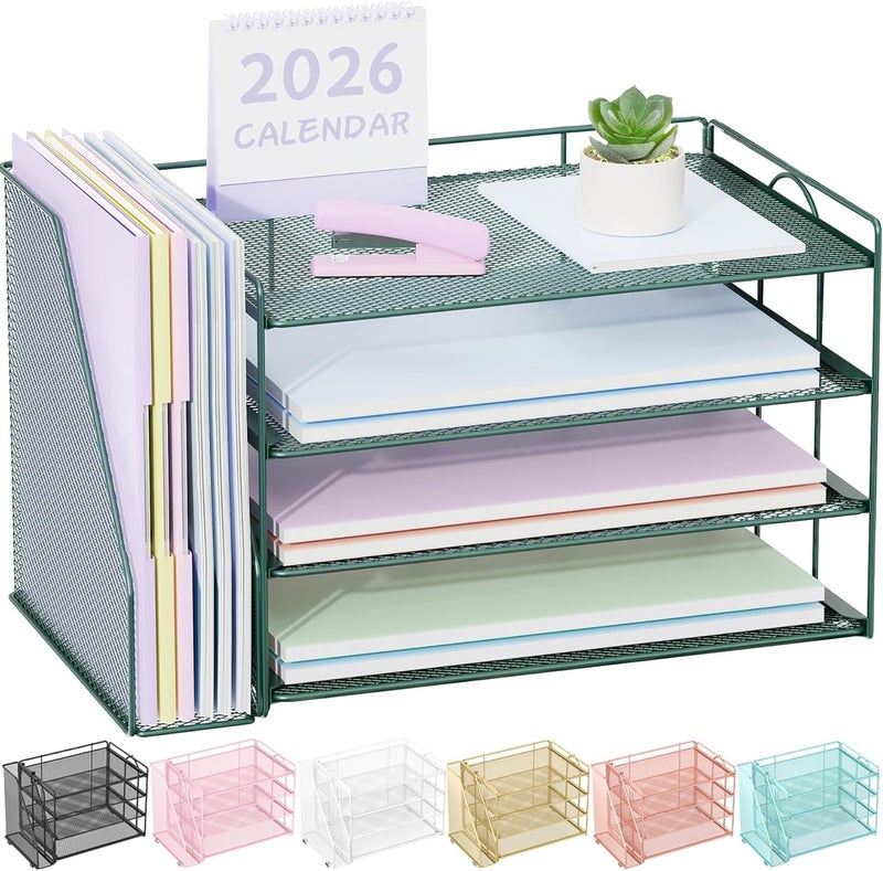 Spacrea Paper Organizer, Desk Organizers and Accessories for Desk with File organizer, Desk Accessories & Workspace Organizers for Catalog & Reference Racks (Dark Green) - Image 1